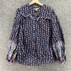 Joie Shirt Women L Large Blue Floral Button